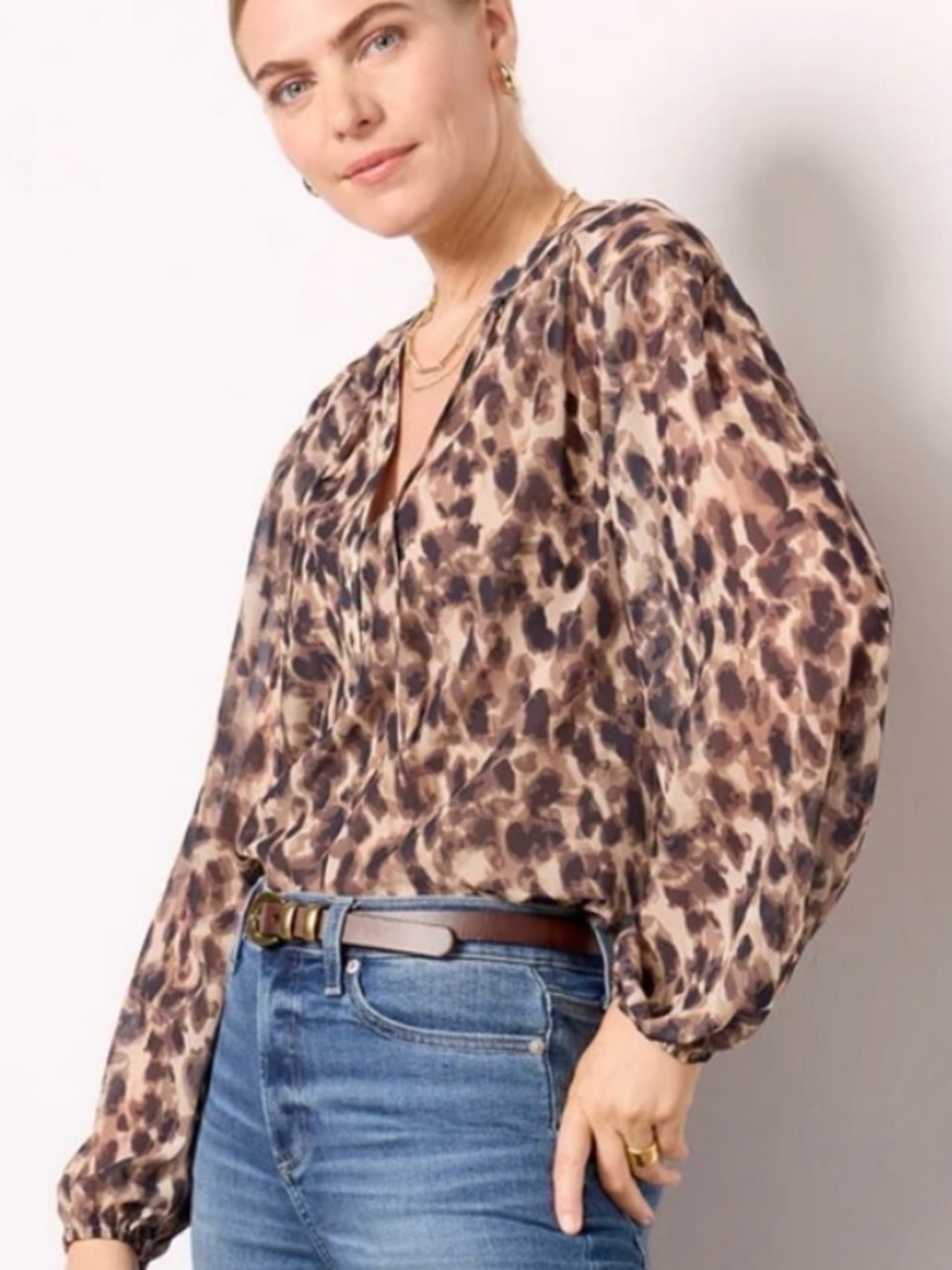 NWT Evereve Lexi Semi Sheer Leopard Blouse